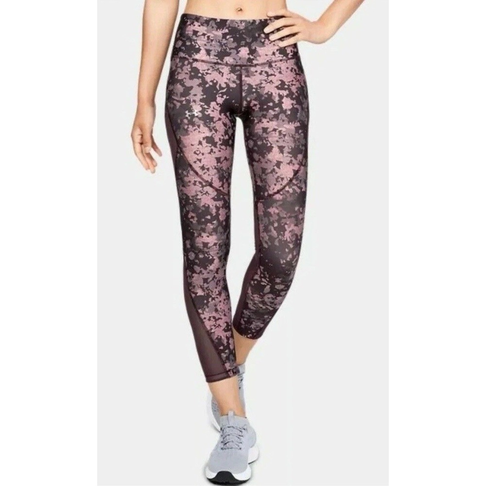 Under Armour Women's HeatGear Print Ankle Crop-Purple Pink-1329492 509 Sz Medium